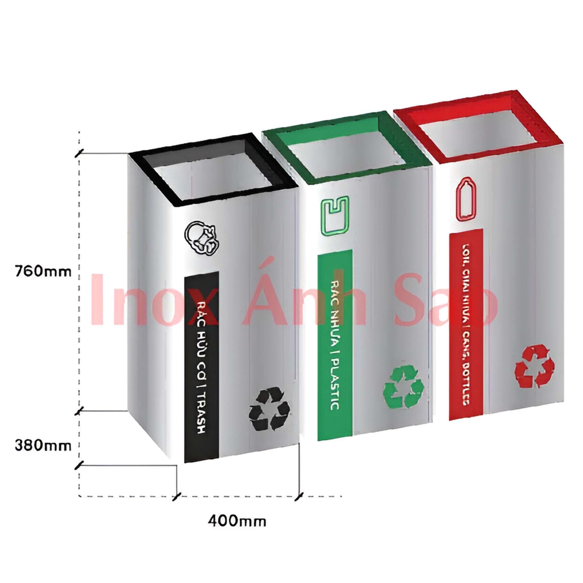THÙNG RÁC INOX PHÂN LOẠI 3 NGĂN LỖ BỎ RÁC Ở PHÍA TRÊN P10 | oX6 | Công ...